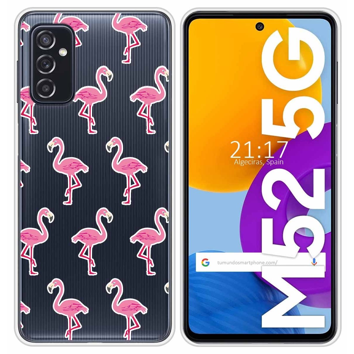 Funda Silicona Transparente para Samsung Galaxy M52 5G diseño Flamenco Dibujos