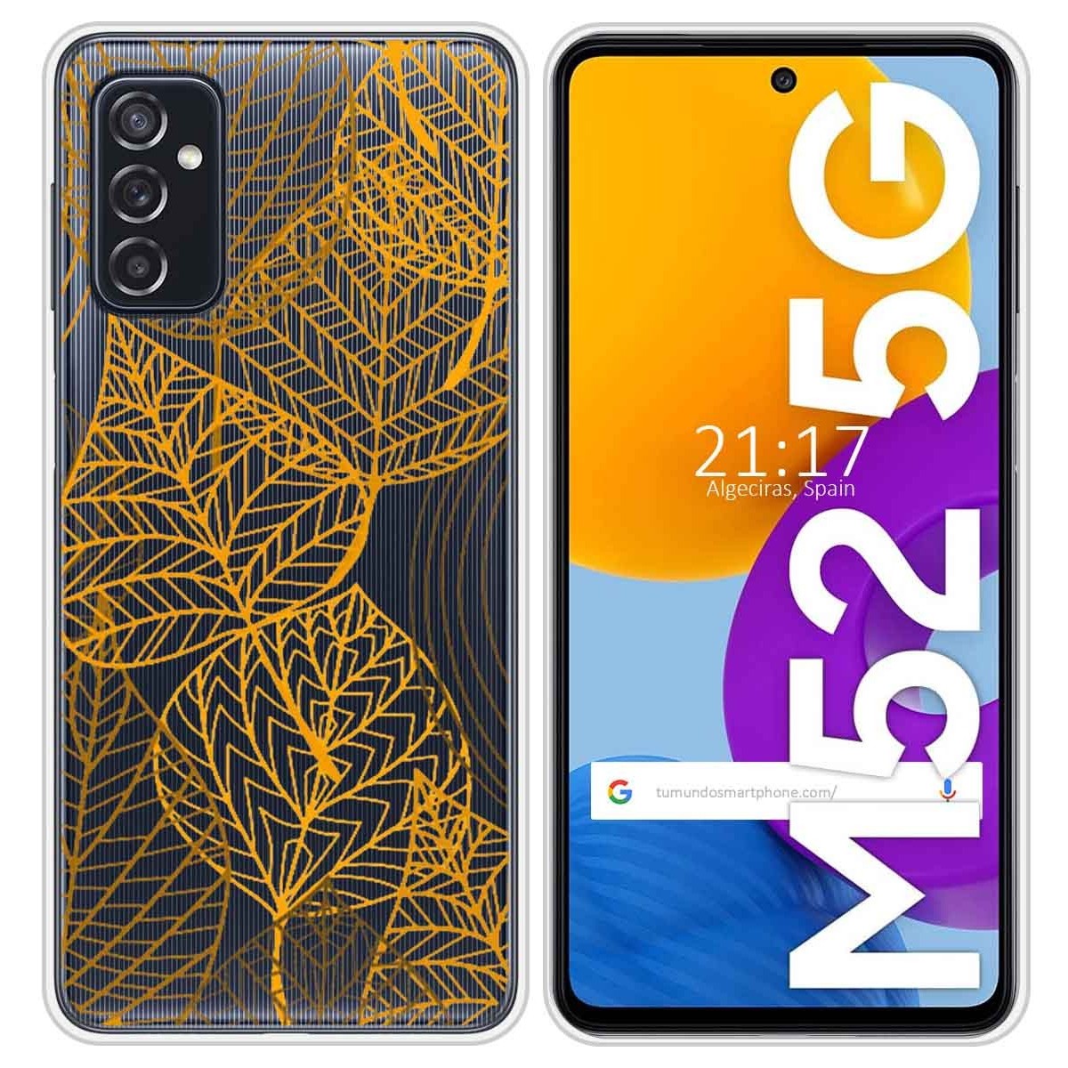 Funda Silicona Transparente para Samsung Galaxy M52 5G diseño Hojas Dibujos