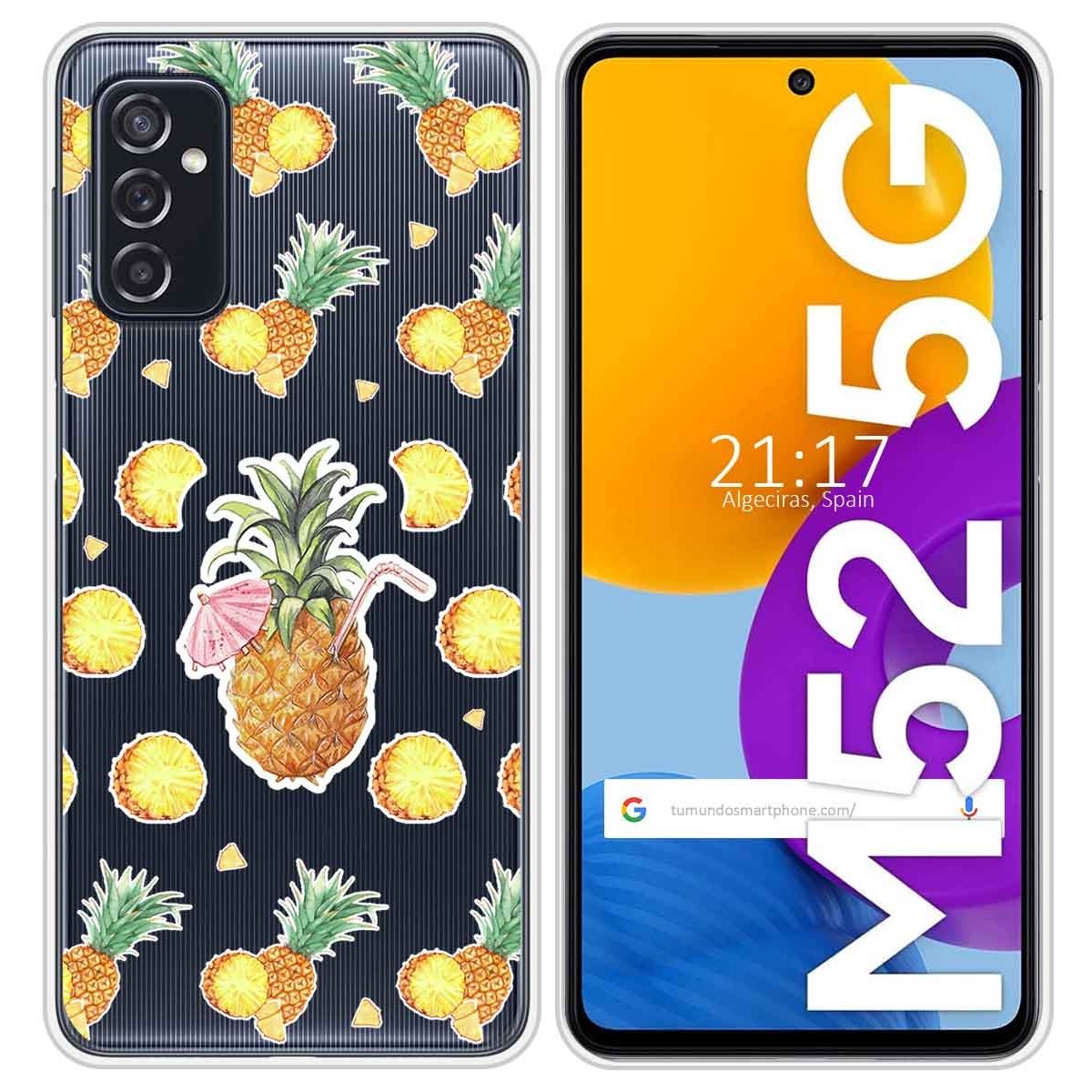 Funda Silicona Transparente para Samsung Galaxy M52 5G diseño Piña Dibujos