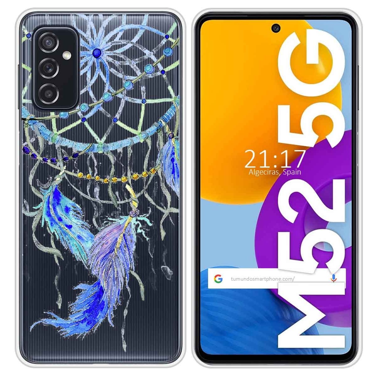 Funda Silicona Transparente para Samsung Galaxy M52 5G diseño Plumas Dibujos