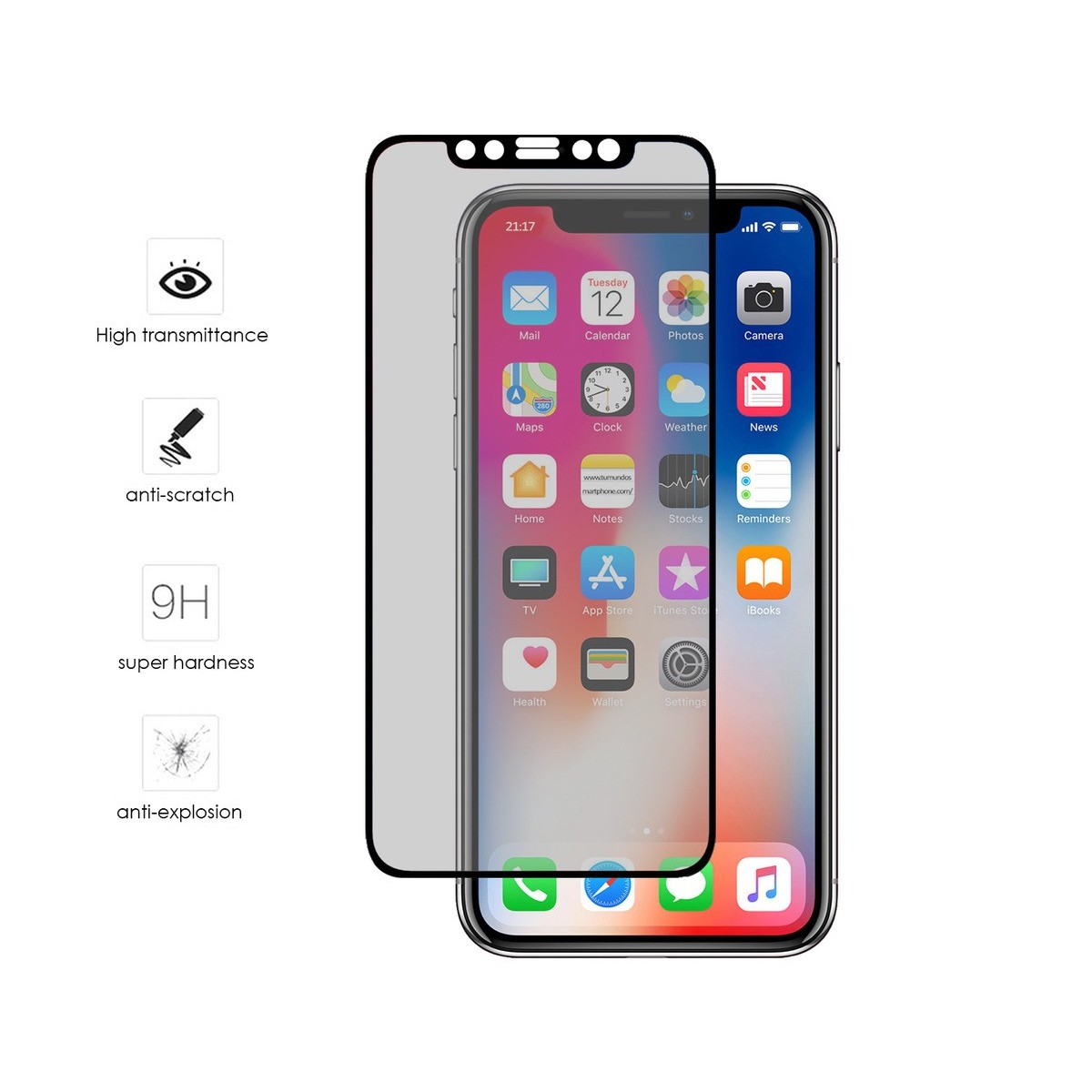 Protector Cristal Templado Frontal Completo Negro para Iphone X / XS Vidrio