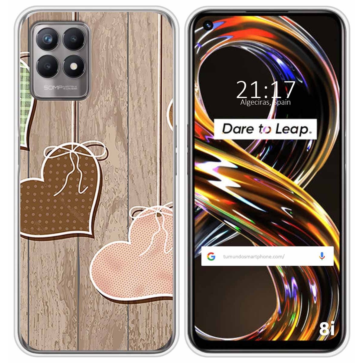 Funda Silicona para Realme 8i diseño Corazones Madera Dibujos
