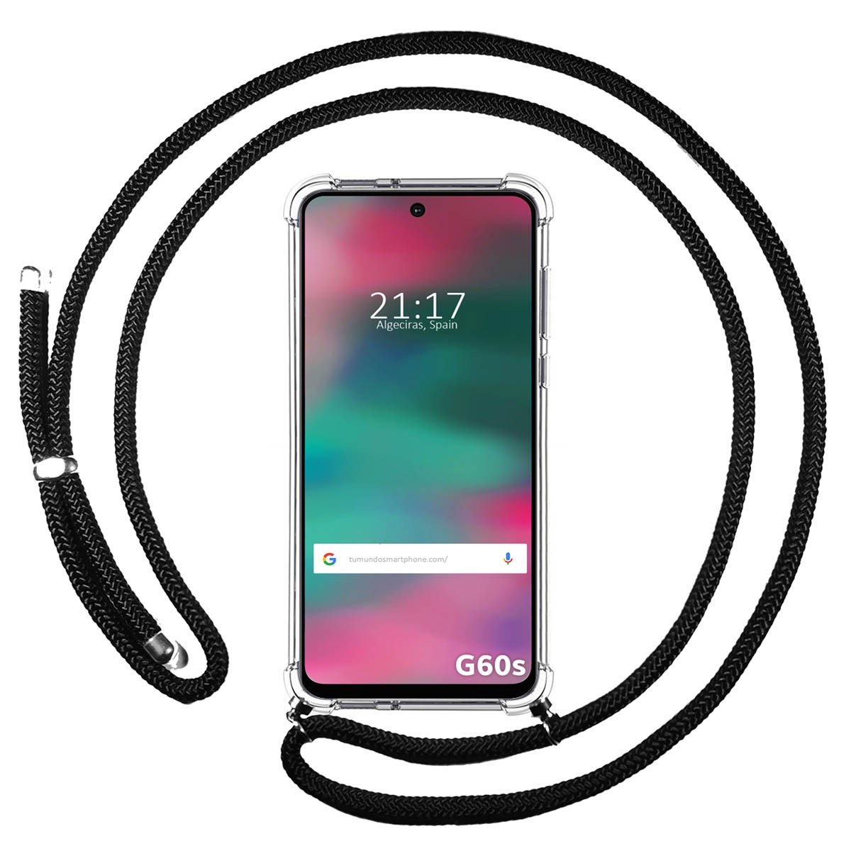 Funda Colgante Transparente para Motorola Moto G60s con Cordon Negro