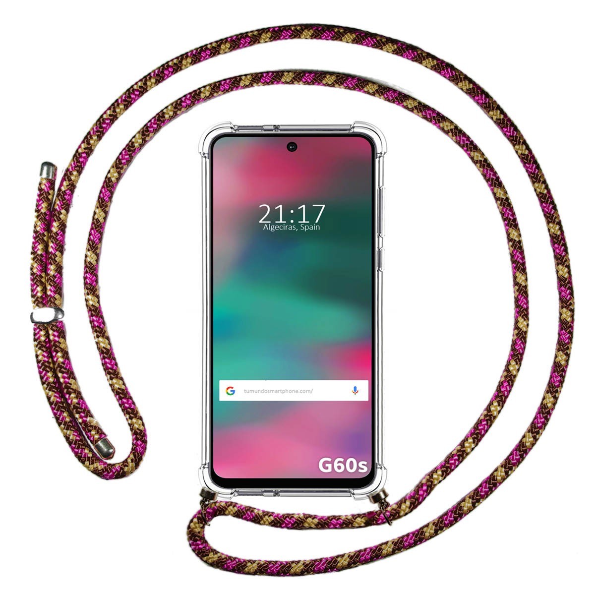 Funda Colgante Transparente para Motorola Moto G60s con Cordon Rosa / Dorado