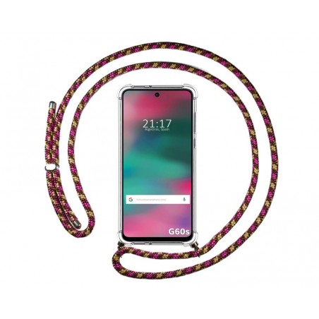 Funda Colgante Transparente para Motorola Moto G60s con Cordon Rosa / Dorado