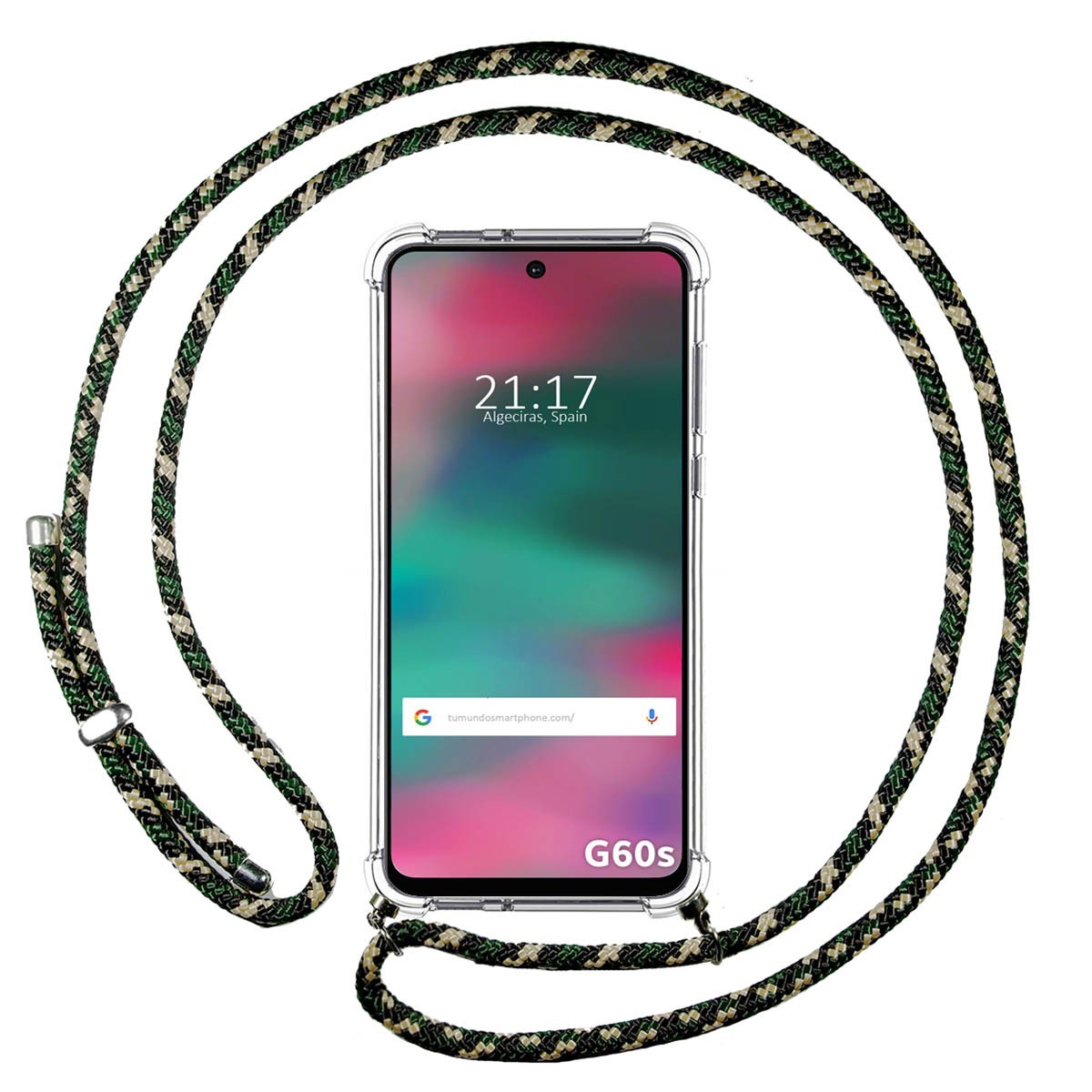 Funda Colgante Transparente para Motorola Moto G60s con Cordon Verde / Dorado