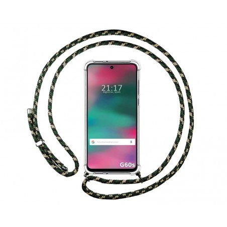 Funda Colgante Transparente para Motorola Moto G60s con Cordon Verde / Dorado