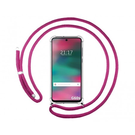 Funda Colgante Transparente para Motorola Moto G60s con Cordon Rosa Fucsia