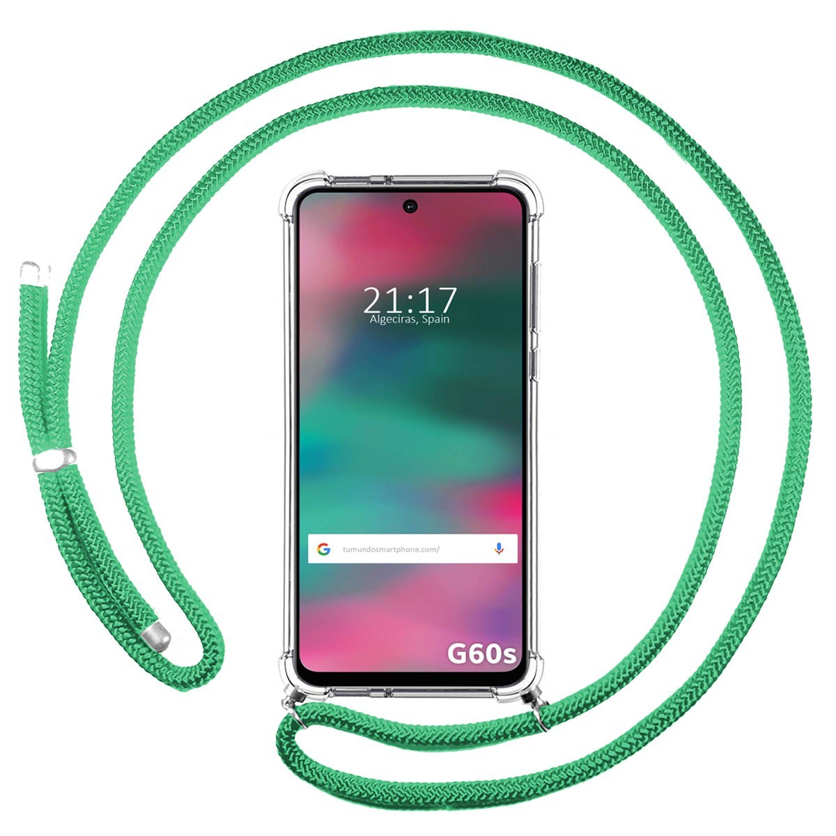 Funda Colgante Transparente para Motorola Moto G60s con Cordon Verde Agua