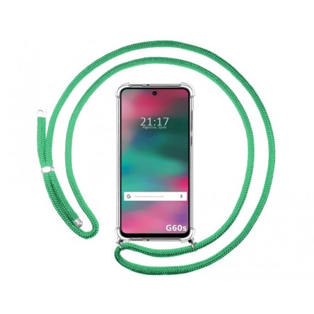Funda Colgante Transparente para Motorola Moto G60s con Cordon Verde Agua