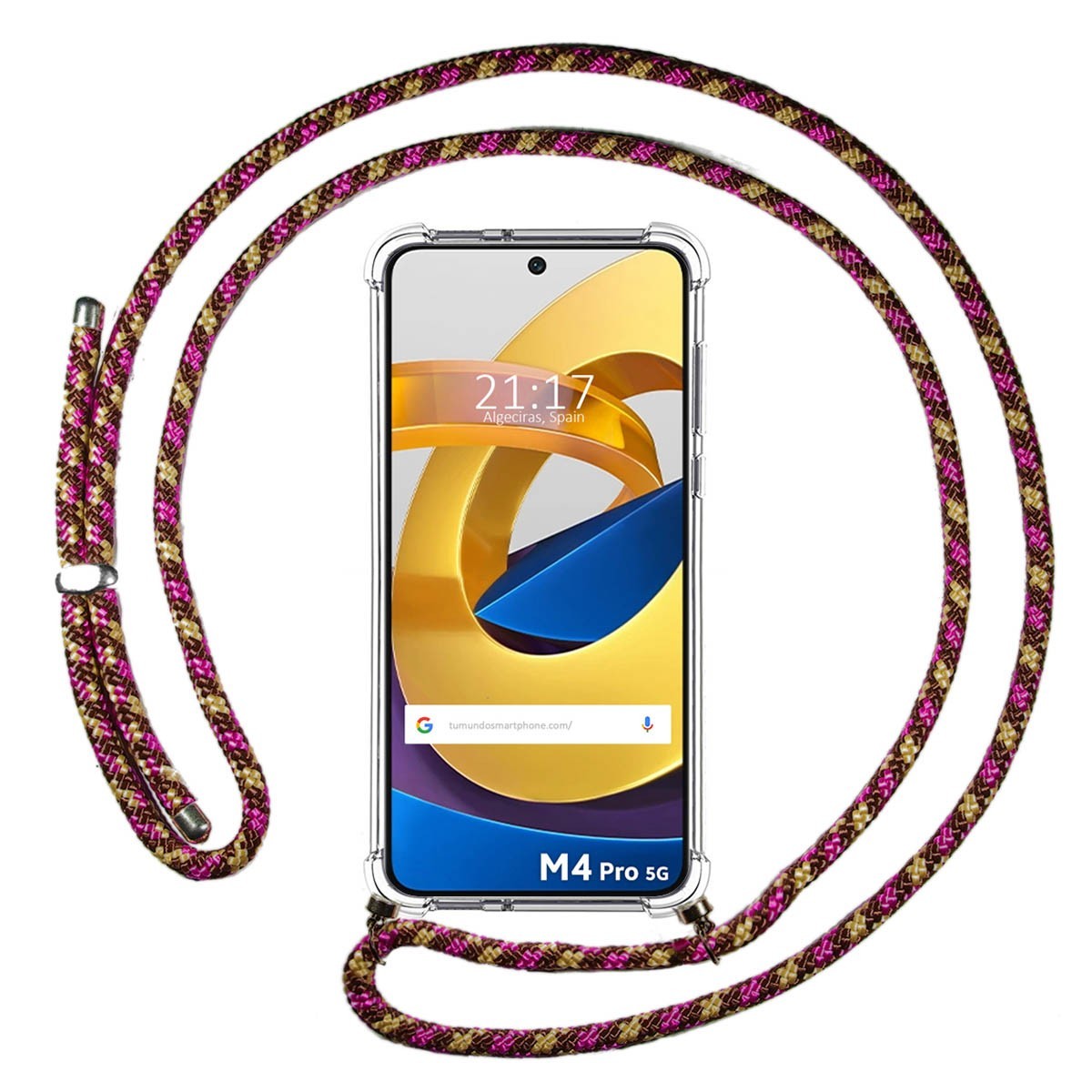 Funda Colgante Transparente para Xiaomi POCO M4 Pro 5G con Cordon Rosa / Dorado