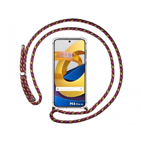 Funda Colgante Transparente para Xiaomi POCO M4 Pro 5G con Cordon Rosa / Dorado