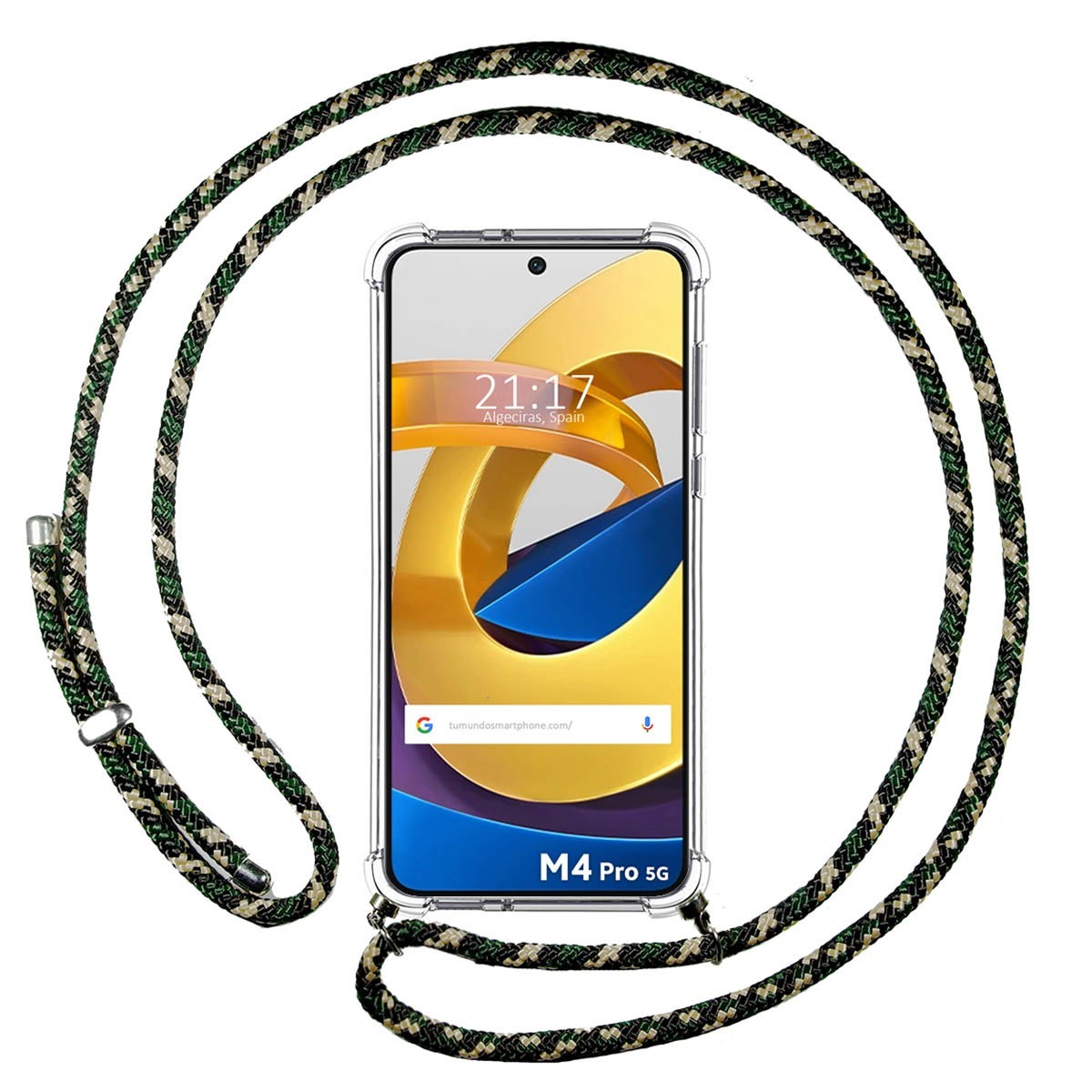 Funda Colgante Transparente para Xiaomi POCO M4 Pro 5G con Cordon Verde / Dorado