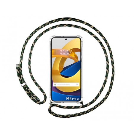 Funda Colgante Transparente para Xiaomi POCO M4 Pro 5G con Cordon Verde / Dorado