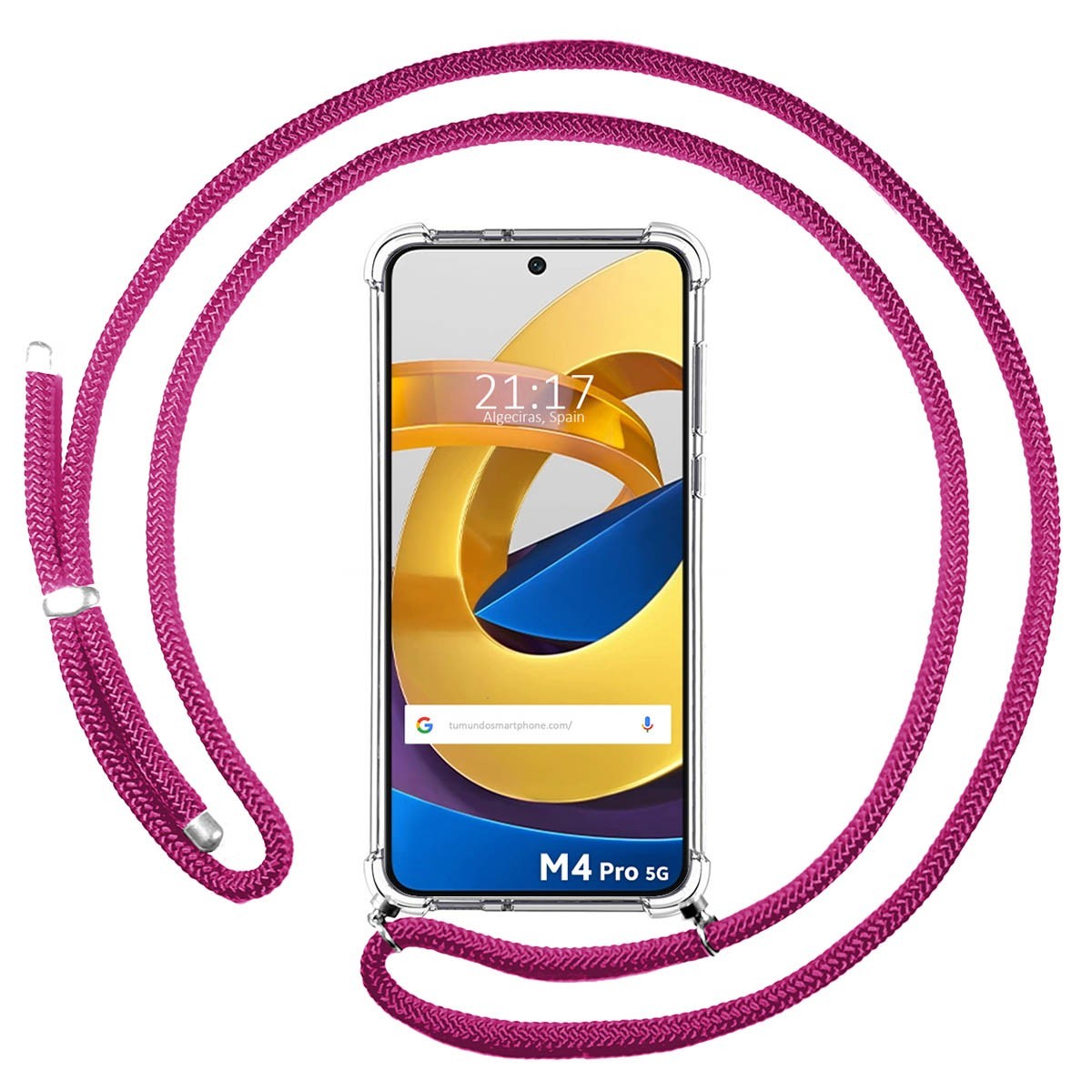 Funda Colgante Transparente para Xiaomi POCO M4 Pro 5G con Cordon Rosa Fucsia