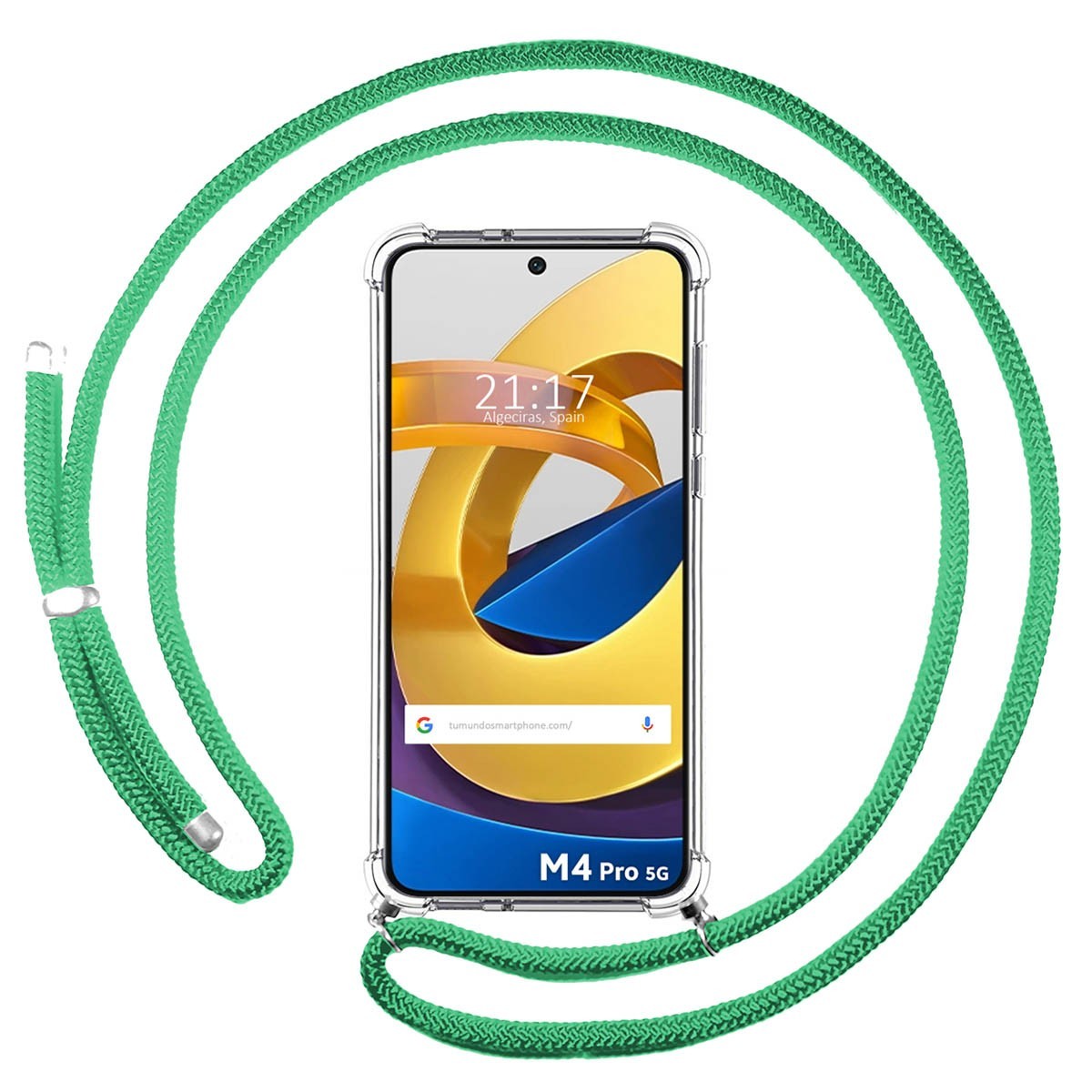 Funda Colgante Transparente para Xiaomi POCO M4 Pro 5G con Cordon Verde Agua