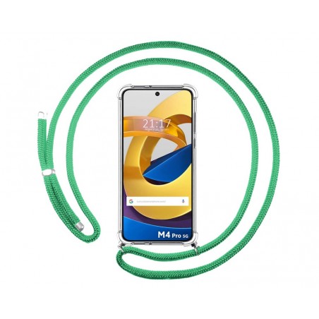 Funda Colgante Transparente para Xiaomi POCO M4 Pro 5G con Cordon Verde Agua