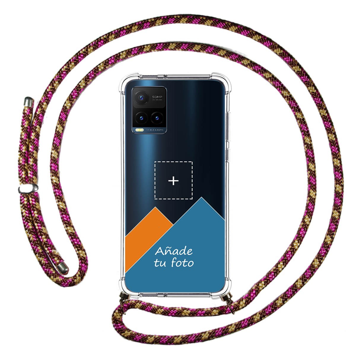 Personaliza tu Funda Colgante Transparente para Vivo Y21 / Y21s / Y33s con Cordon Rosa / Dorado Dibujo Personalizada