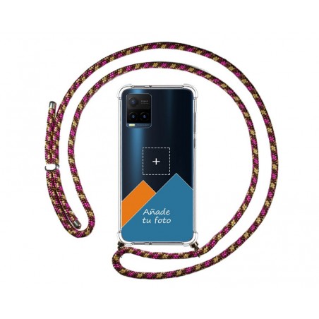 Personaliza tu Funda Colgante Transparente para Vivo Y21 / Y21s / Y33s con Cordon Rosa / Dorado Dibujo Personalizada