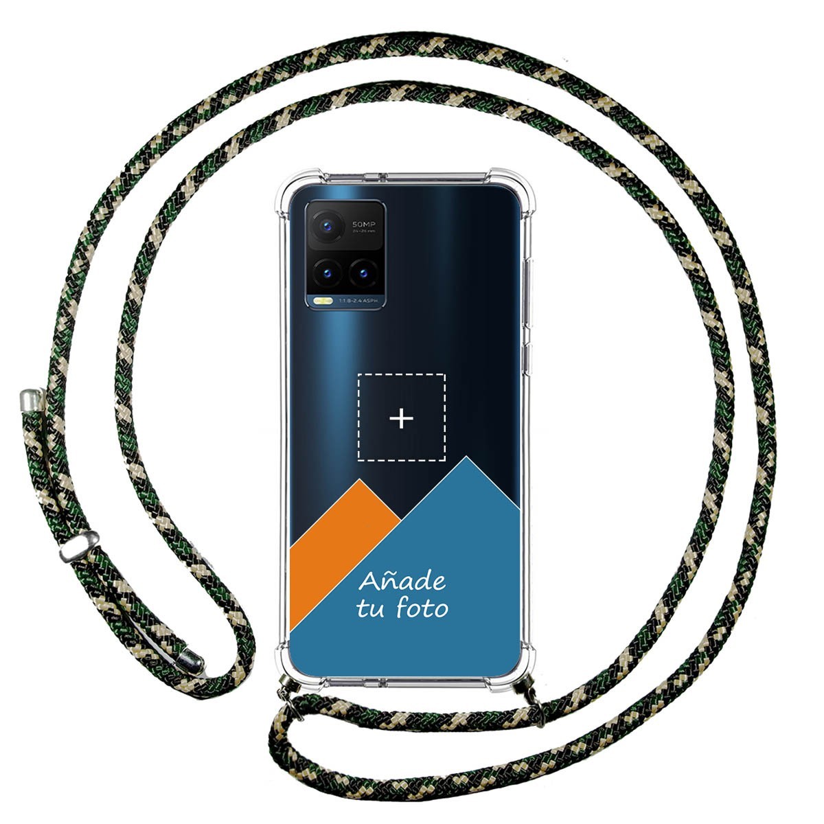 Personaliza tu Funda Colgante Transparente para Vivo Y21 / Y21s / Y33s con Cordon Verde / Dorado Dibujo Personalizada