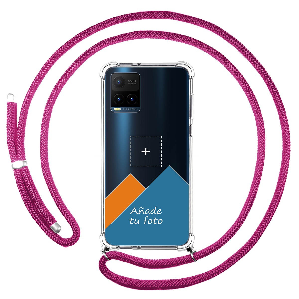 Personaliza tu Funda Colgante Transparente para Vivo Y21 / Y21s / Y33s con Cordon Rosa Fucsia Dibujo Personalizada