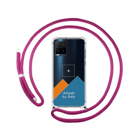 Personaliza tu Funda Colgante Transparente para Vivo Y21 / Y21s / Y33s con Cordon Rosa Fucsia Dibujo Personalizada