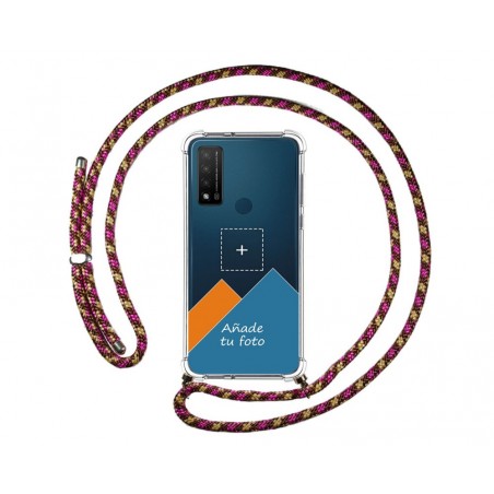 Personaliza tu Funda Colgante Transparente para TCL 20 R 5G con Cordon Rosa / Dorado Dibujo Personalizada