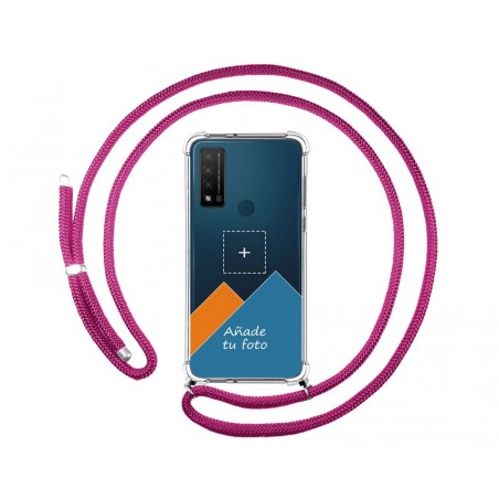 Personaliza tu Funda Colgante Transparente para TCL 20 R 5G con Cordon Rosa Fucsia Dibujo Personalizada