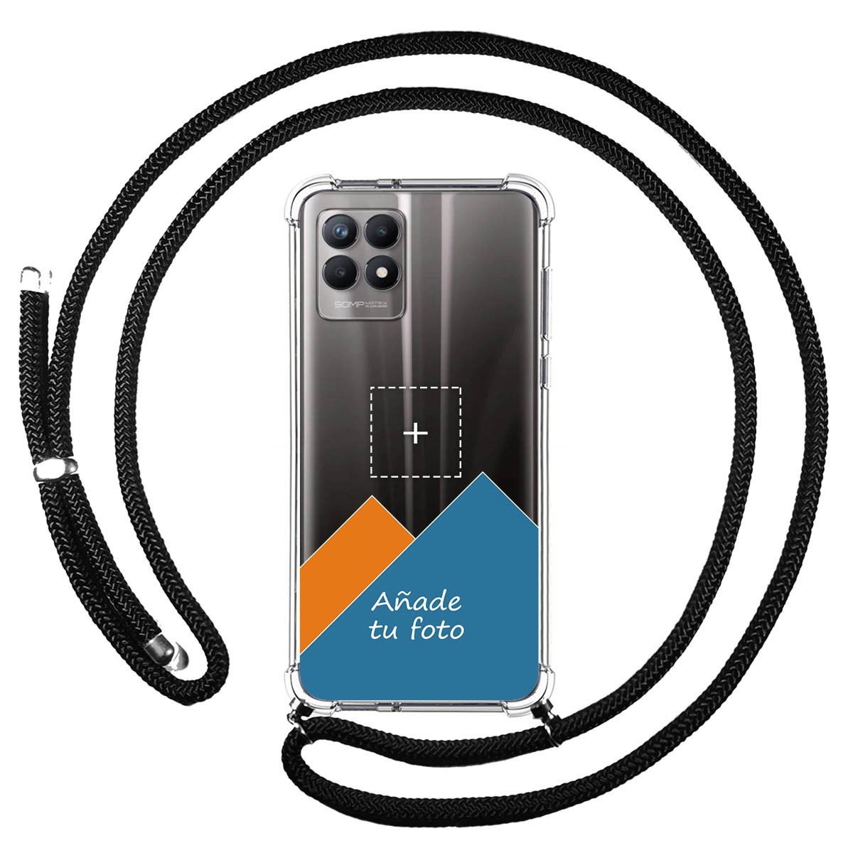Personaliza tu Funda Colgante Transparente para Realme 8i con Cordon Negro Dibujo Personalizada