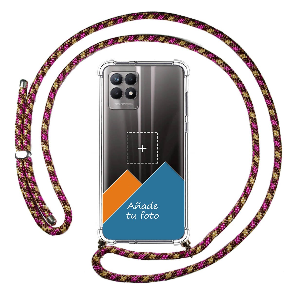 Personaliza tu Funda Colgante Transparente para Realme 8i con Cordon Rosa / Dorado Dibujo Personalizada