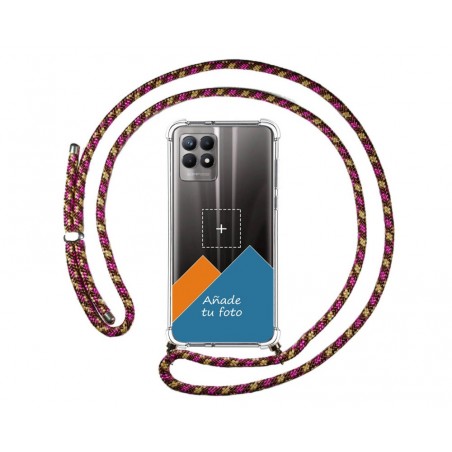 Personaliza tu Funda Colgante Transparente para Realme 8i con Cordon Rosa / Dorado Dibujo Personalizada