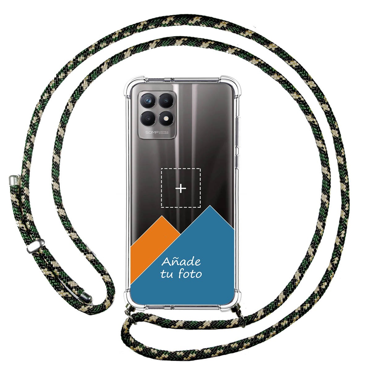 Personaliza tu Funda Colgante Transparente para Realme 8i con Cordon Verde / Dorado Dibujo Personalizada