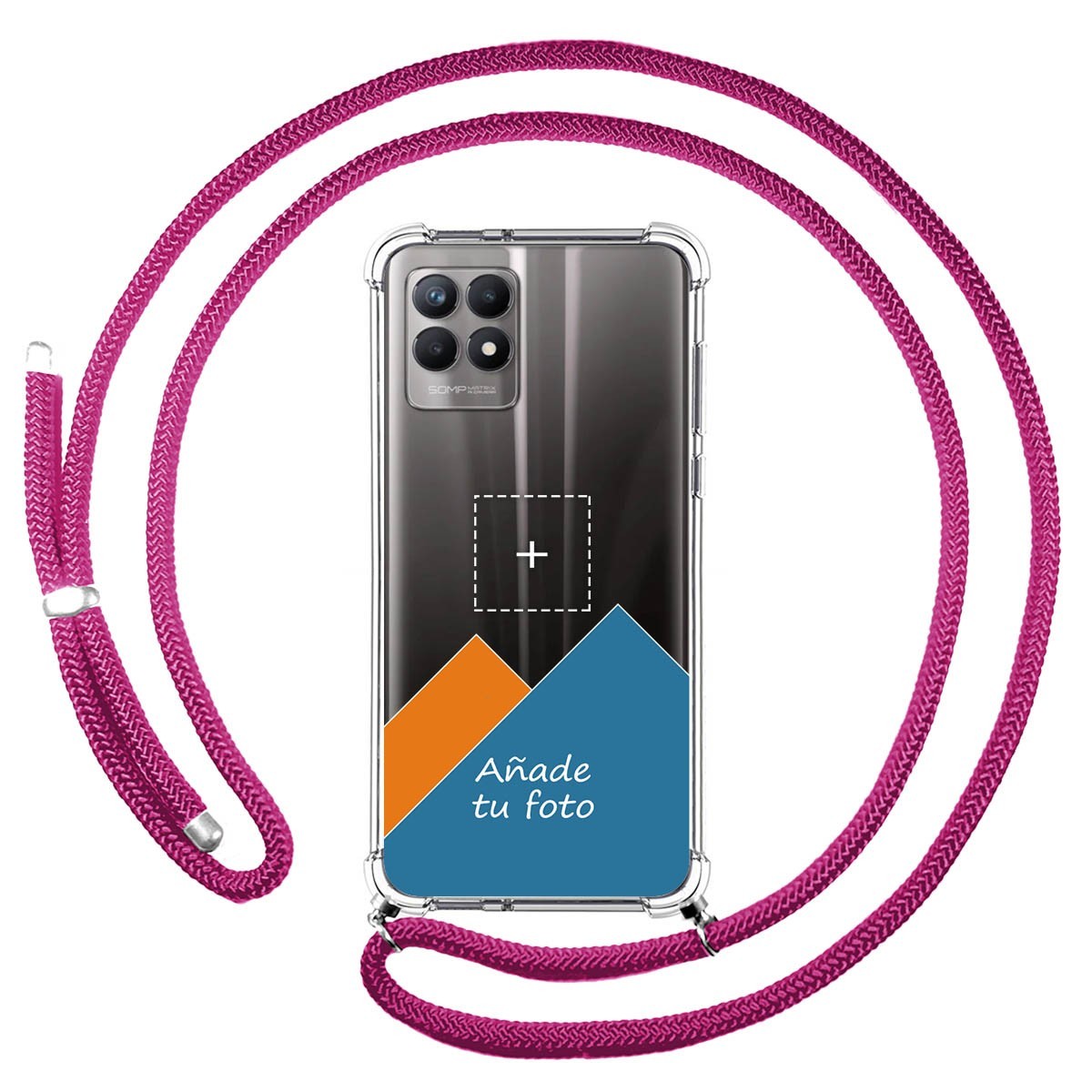Personaliza tu Funda Colgante Transparente para Realme 8i con Cordon Rosa Fucsia Dibujo Personalizada