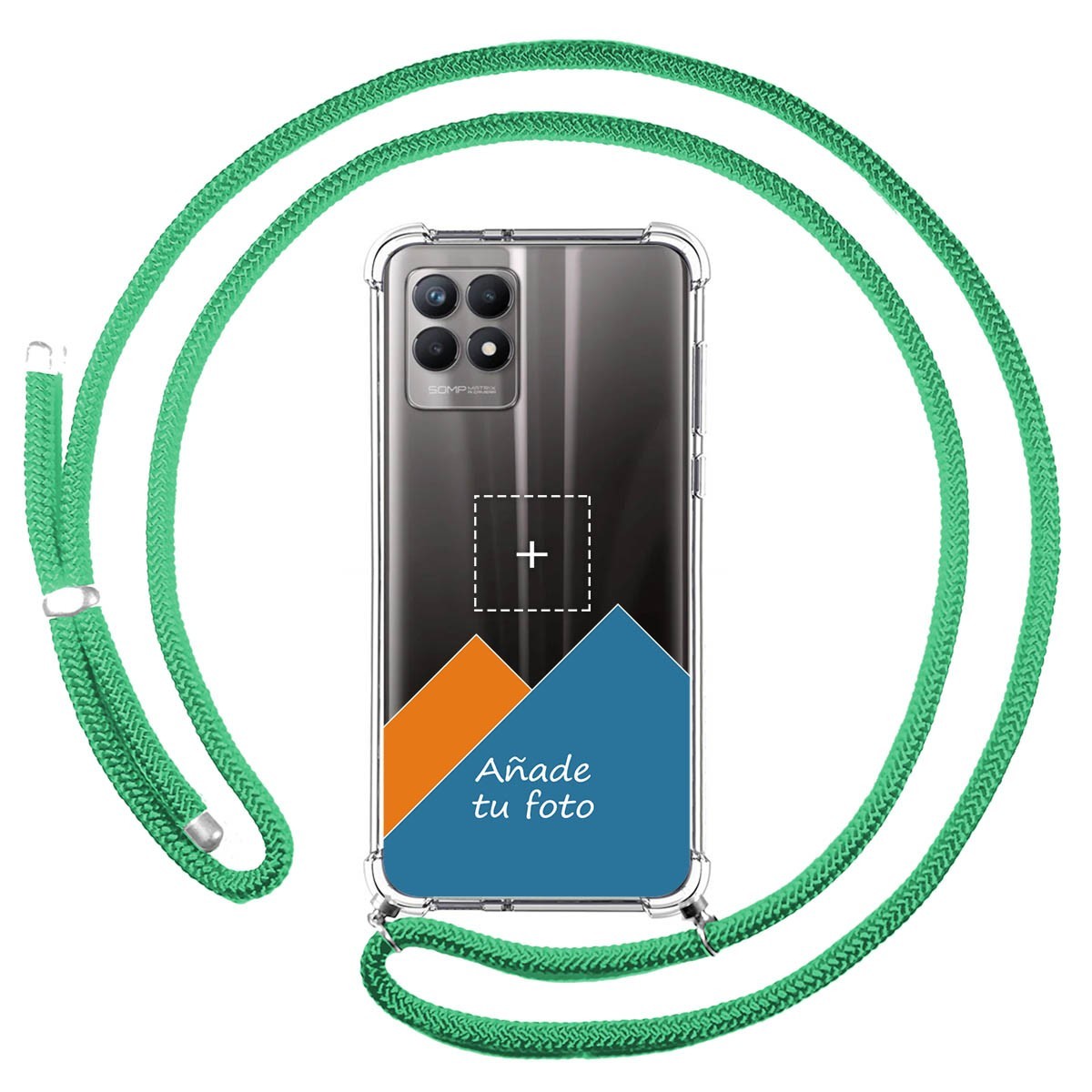 Personaliza tu Funda Colgante Transparente para Realme 8i con Cordon Verde Agua Dibujo Personalizada