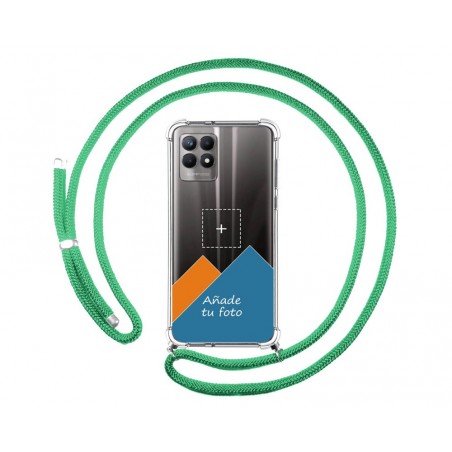 Personaliza tu Funda Colgante Transparente para Realme 8i con Cordon Verde Agua Dibujo Personalizada
