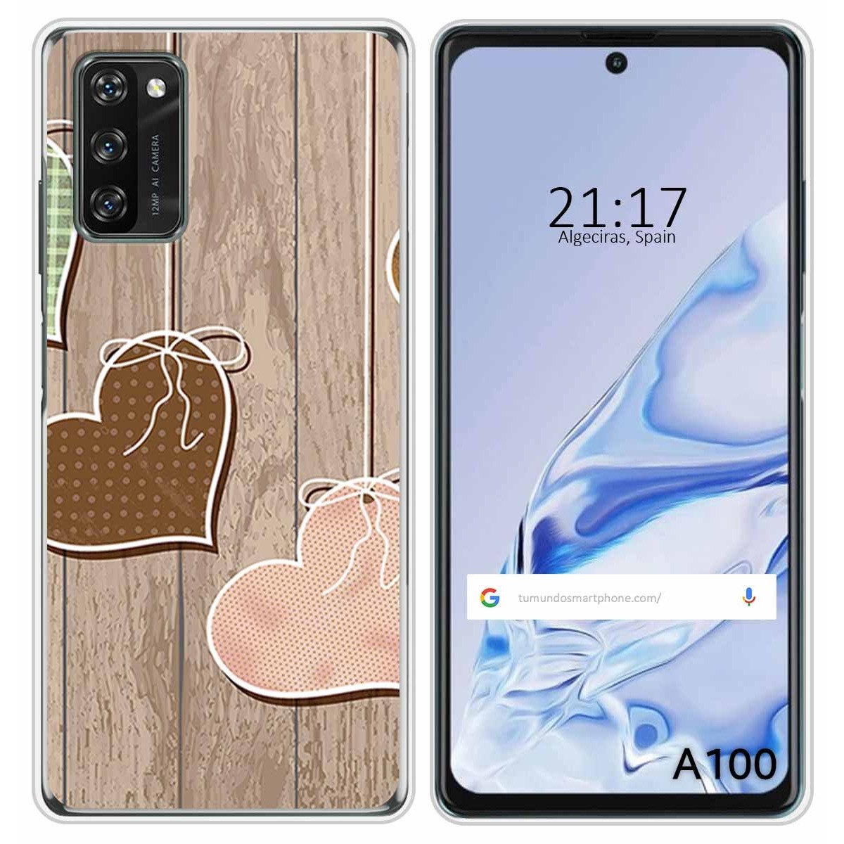 Funda Silicona para Blackview A100 diseño Corazones Madera Dibujos