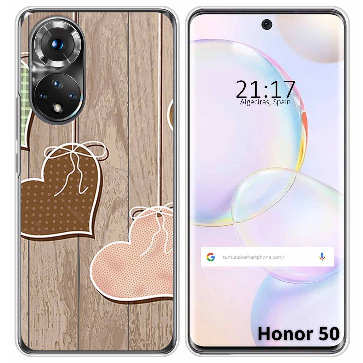 Funda Silicona para Huawei Nova 9 / Honor 50 5G diseño Corazones Madera Dibujos