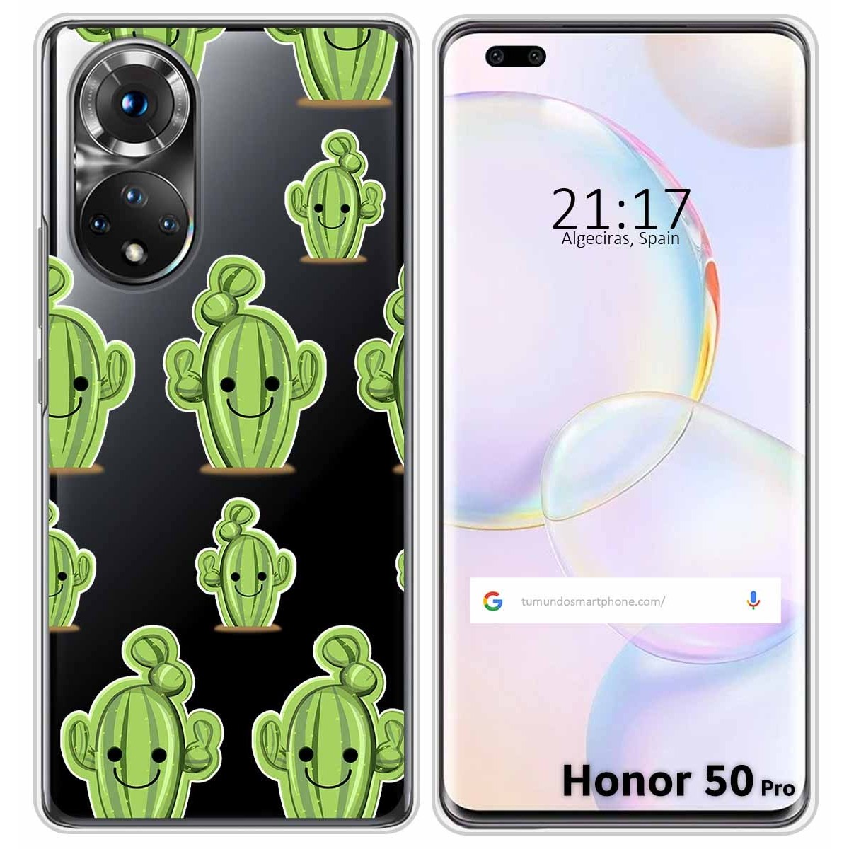 Funda Silicona Transparente para Huawei Honor 50 Pro 5G diseño Cactus Dibujos