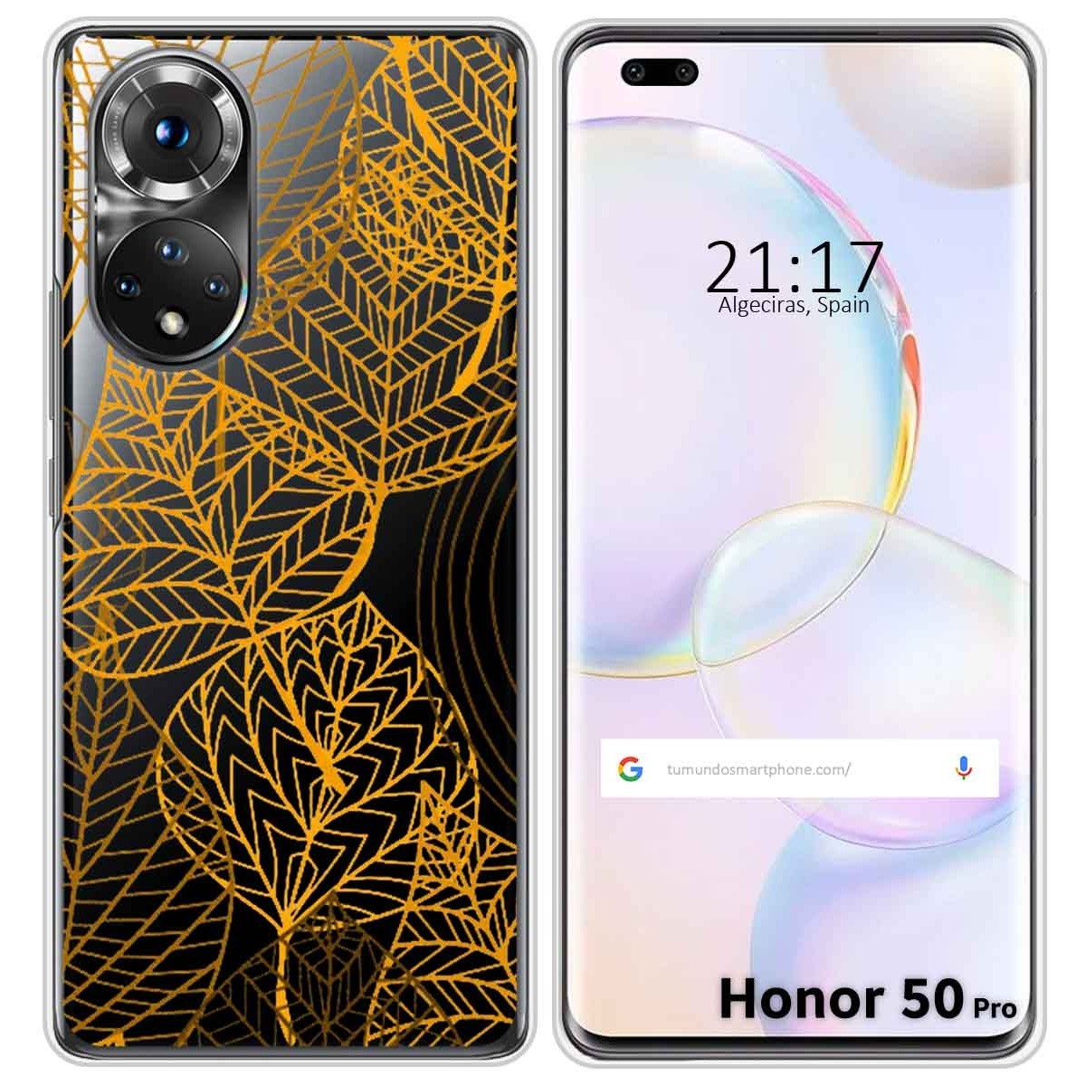 Funda Silicona Transparente para Huawei Honor 50 Pro 5G diseño Hojas Dibujos