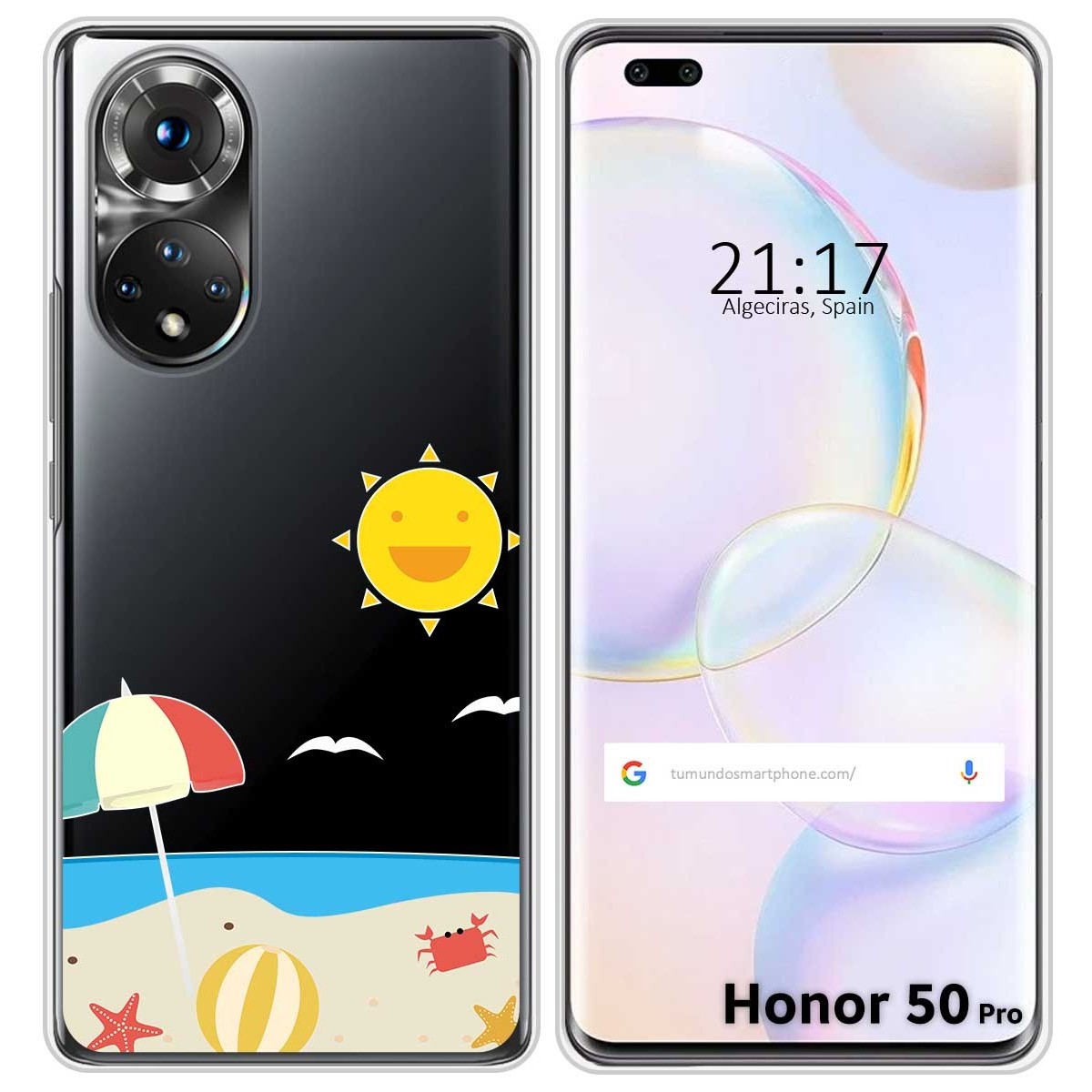 Funda Silicona Transparente para Huawei Honor 50 Pro 5G diseño Playa Dibujos