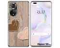 Funda Silicona para Huawei Honor 50 Pro 5G diseño Corazones Madera Dibujos