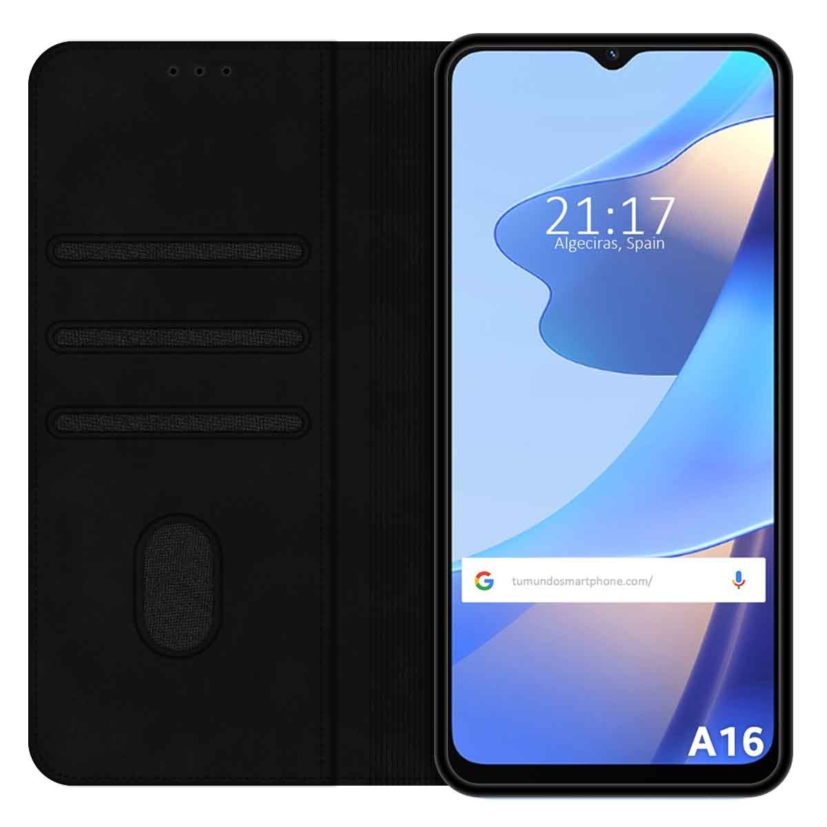 Funda Polipiel con tarjetero para Oppo A16 / A16s color Negra