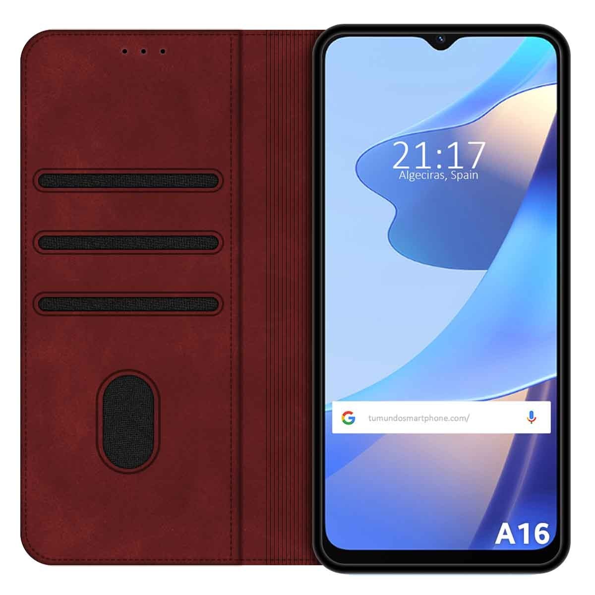 Funda Polipiel con tarjetero para Oppo A16 / A16s color Roja