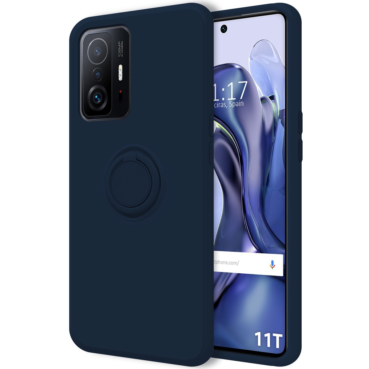Funda Silicona Líquida Ultra Suave con Anillo para Xiaomi 11T 5G / 11T Pro 5G color Azul