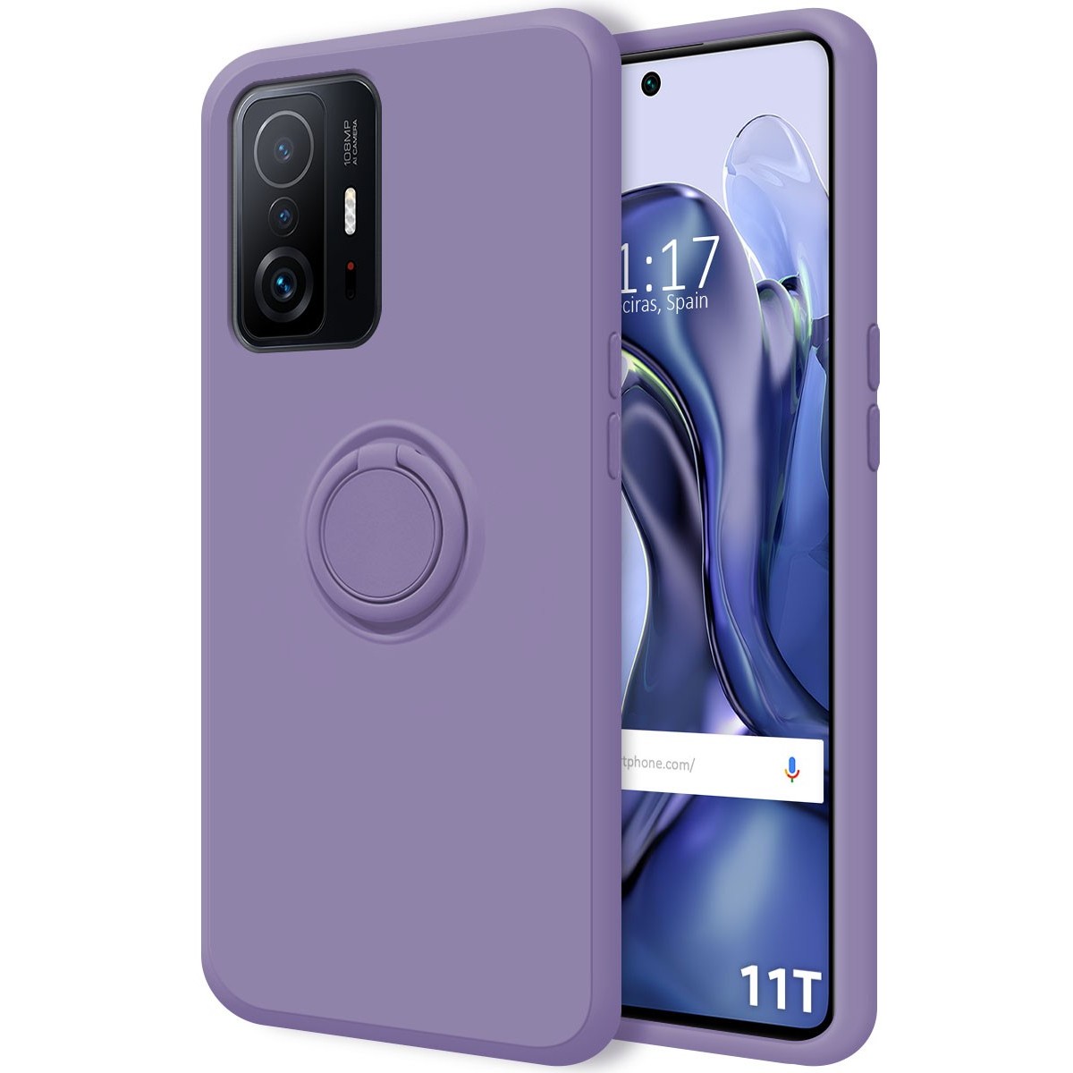 Funda Silicona Líquida Ultra Suave con Anillo para Xiaomi 11T 5G / 11T Pro 5G color Morada