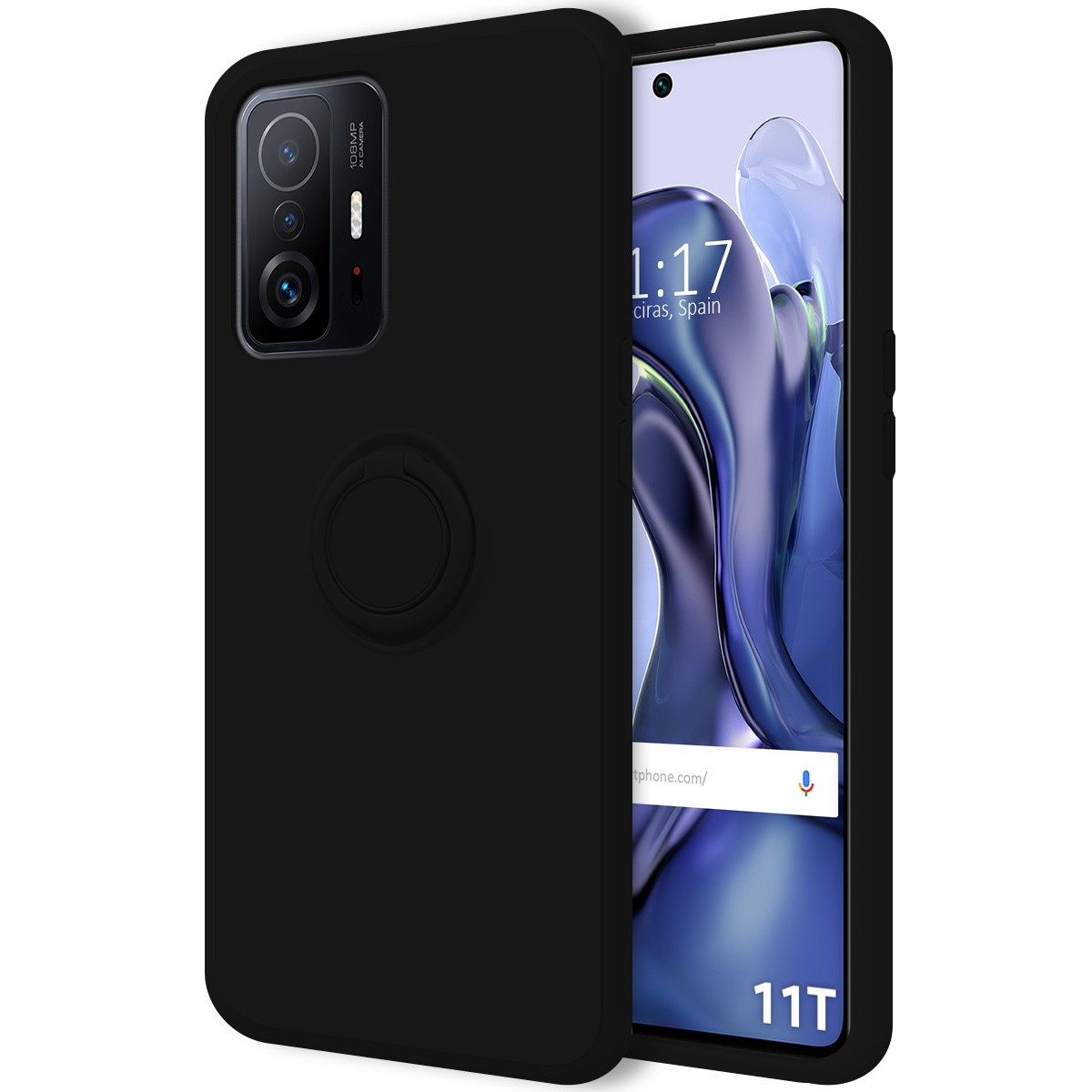 Funda Silicona Líquida Ultra Suave con Anillo para Xiaomi 11T 5G / 11T Pro 5G color Negra