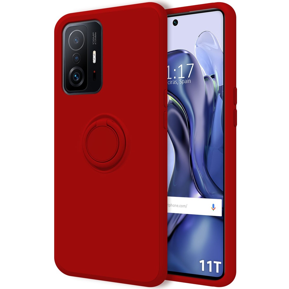 Funda Silicona Líquida Ultra Suave con Anillo para Xiaomi 11T 5G / 11T Pro 5G color Roja