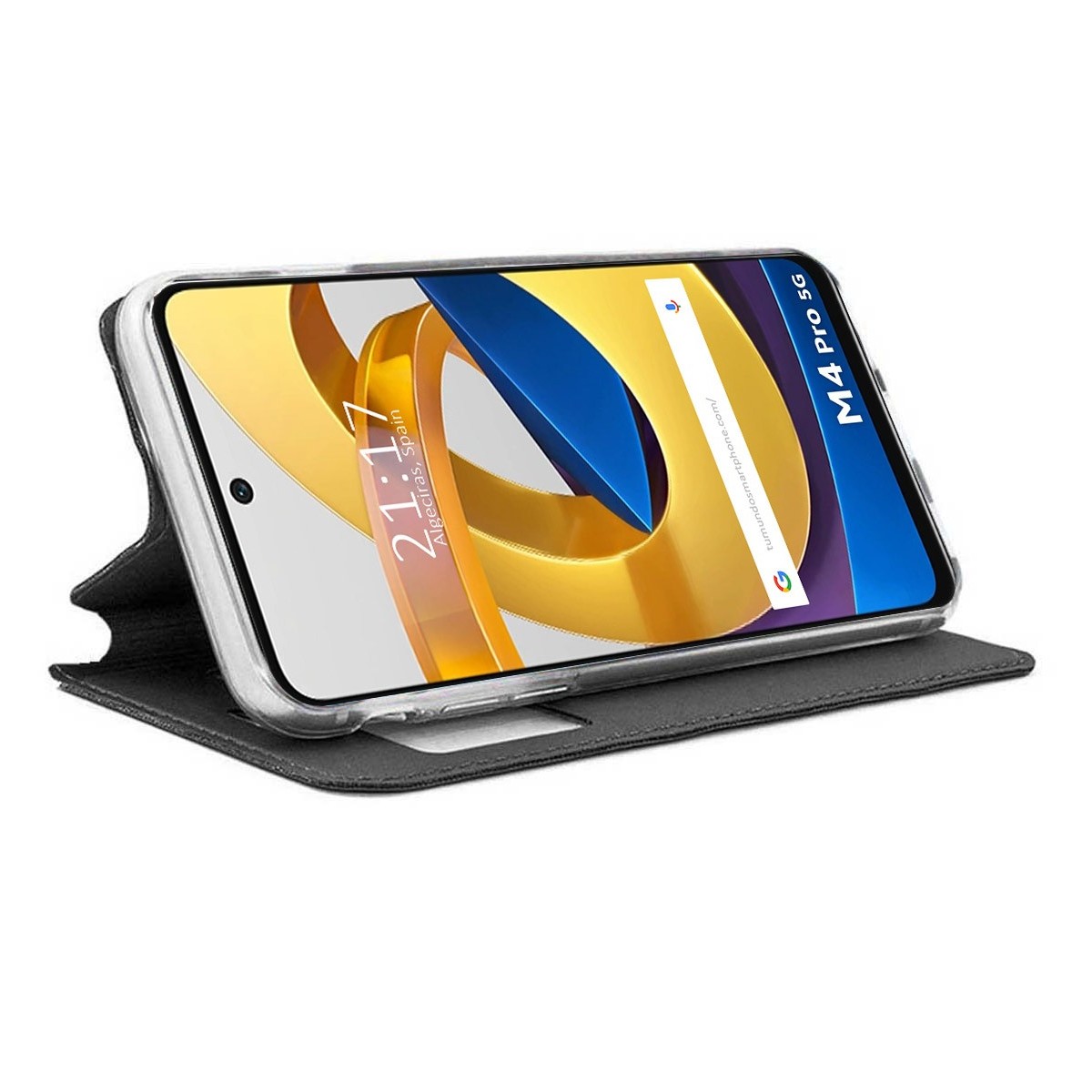 Funda Libro Soporte con Ventana para Xiaomi POCO M4 Pro 5G color Negra