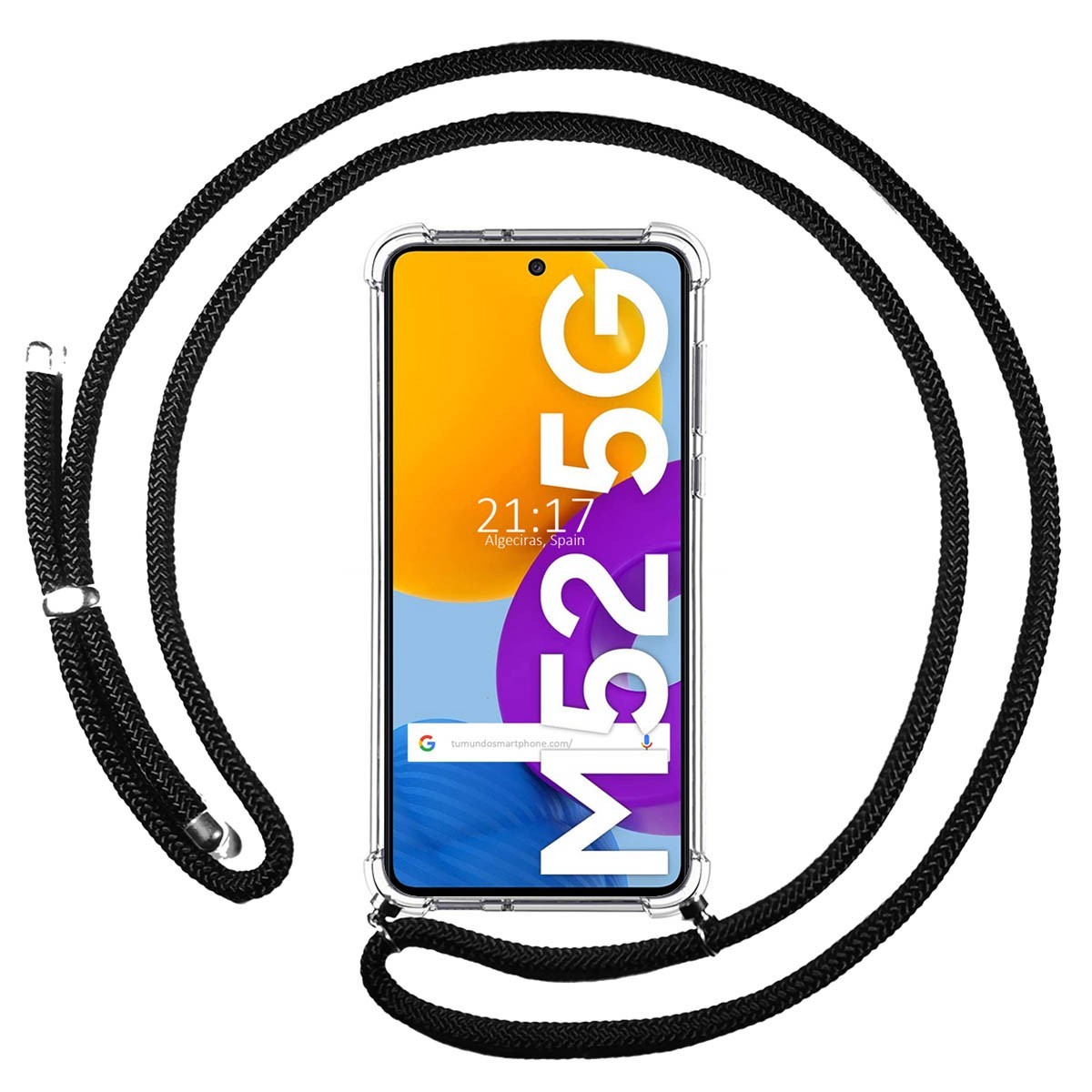 Funda Colgante Transparente para Samsung Galaxy M52 5G con Cordon Negro