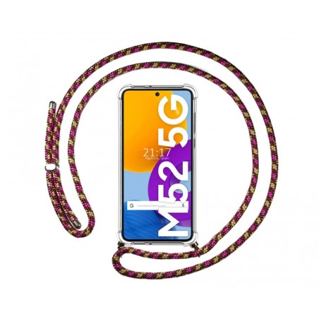Funda Colgante Transparente para Samsung Galaxy M52 5G con Cordon Rosa /Dorado